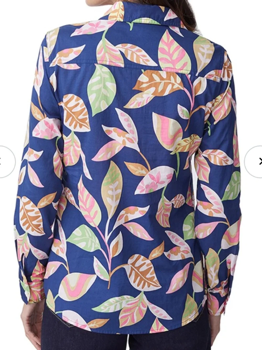 J. McLaughlin Lois Navy Botanical Print !00% Cotton Shirt Sz M